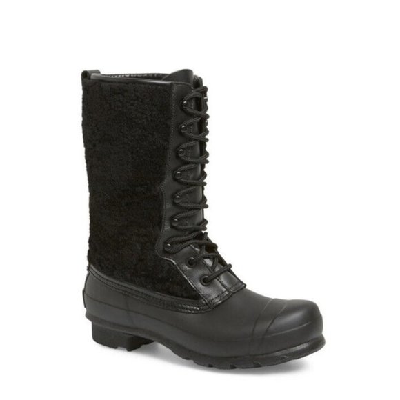 Hunter Shoes - Hunter Original Women's Shearling & Rubber Lace Up Rain Snow Boots Black Size 7